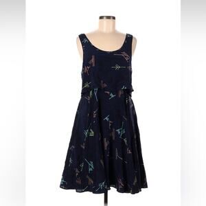 Anthro Sariah Silk blue‎ patterned blouson dress, size 10
